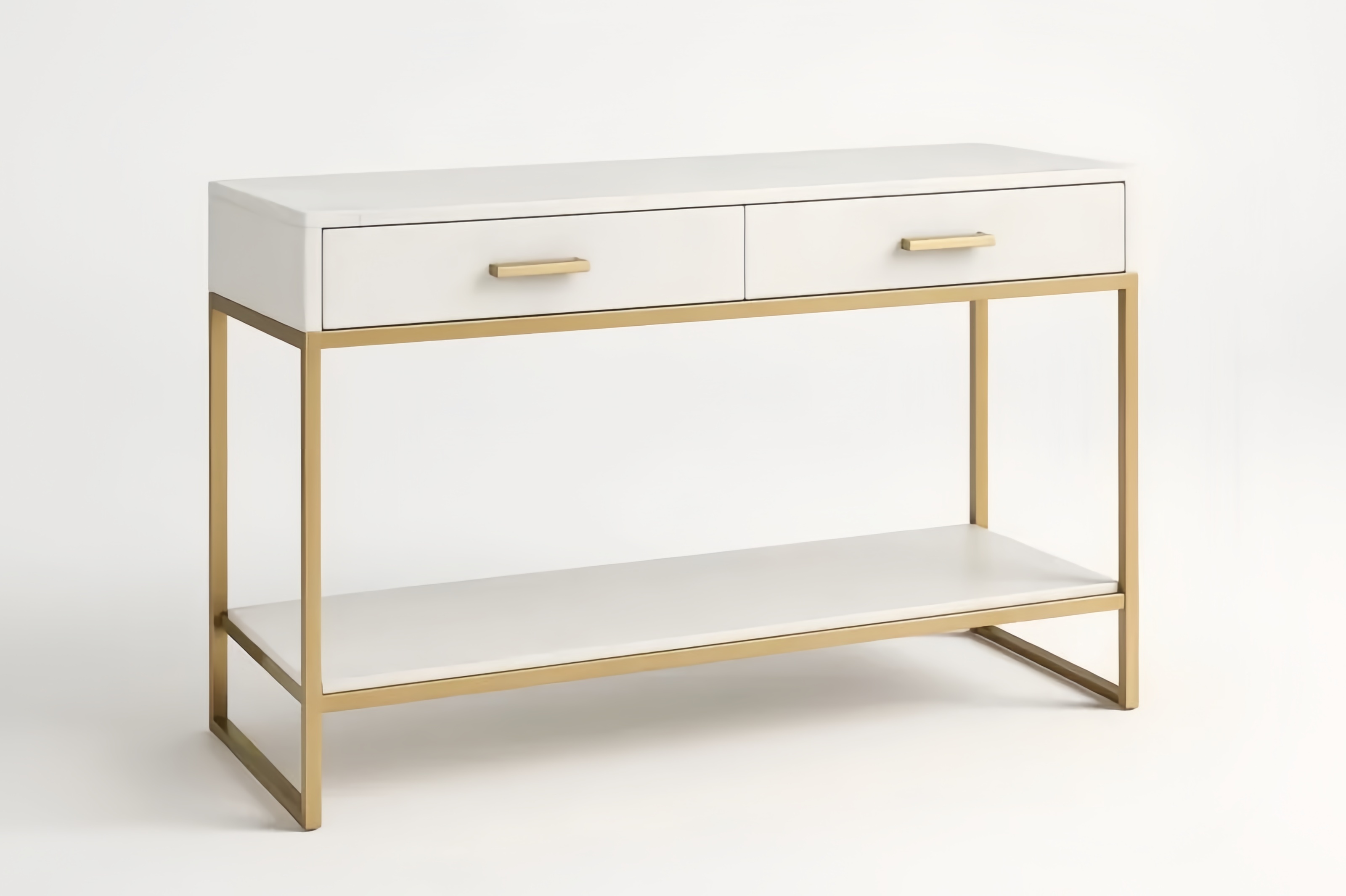 Console en marbre et métal avec tiroirs blanc/or