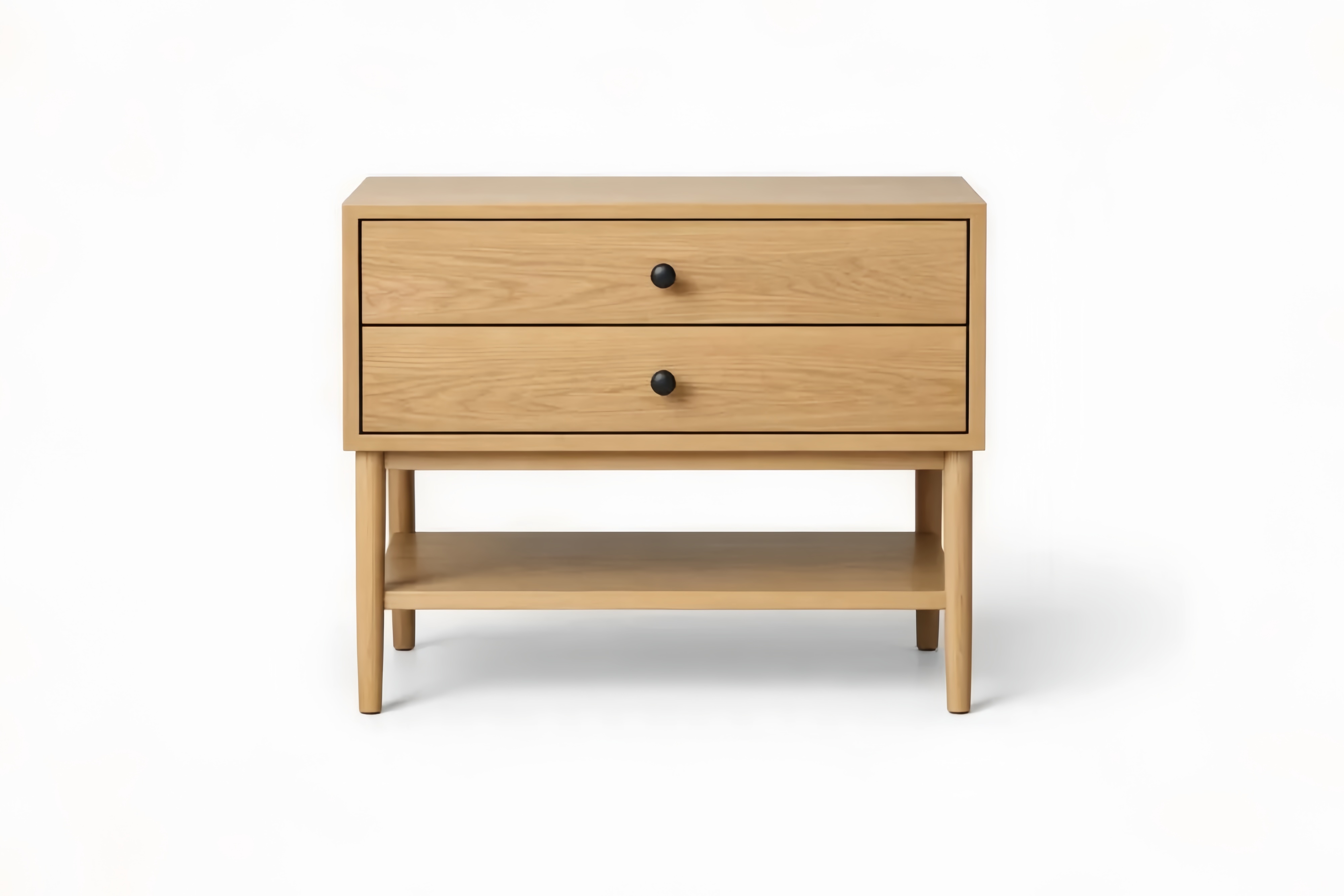 Table de chevet en bois de chêne avec 2 tiroirs