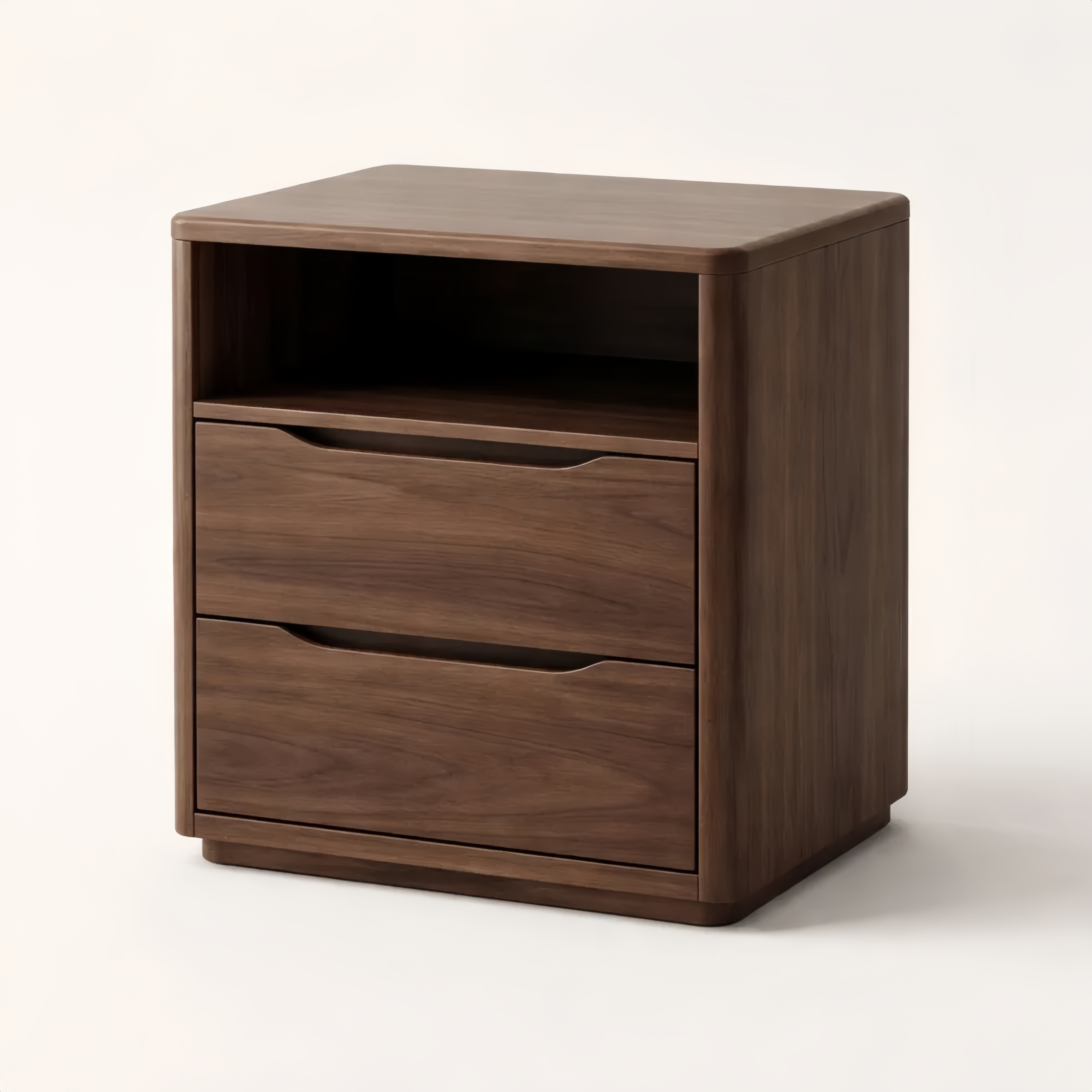 Table de Chevet en Bois Noyer 2 Tiroirs