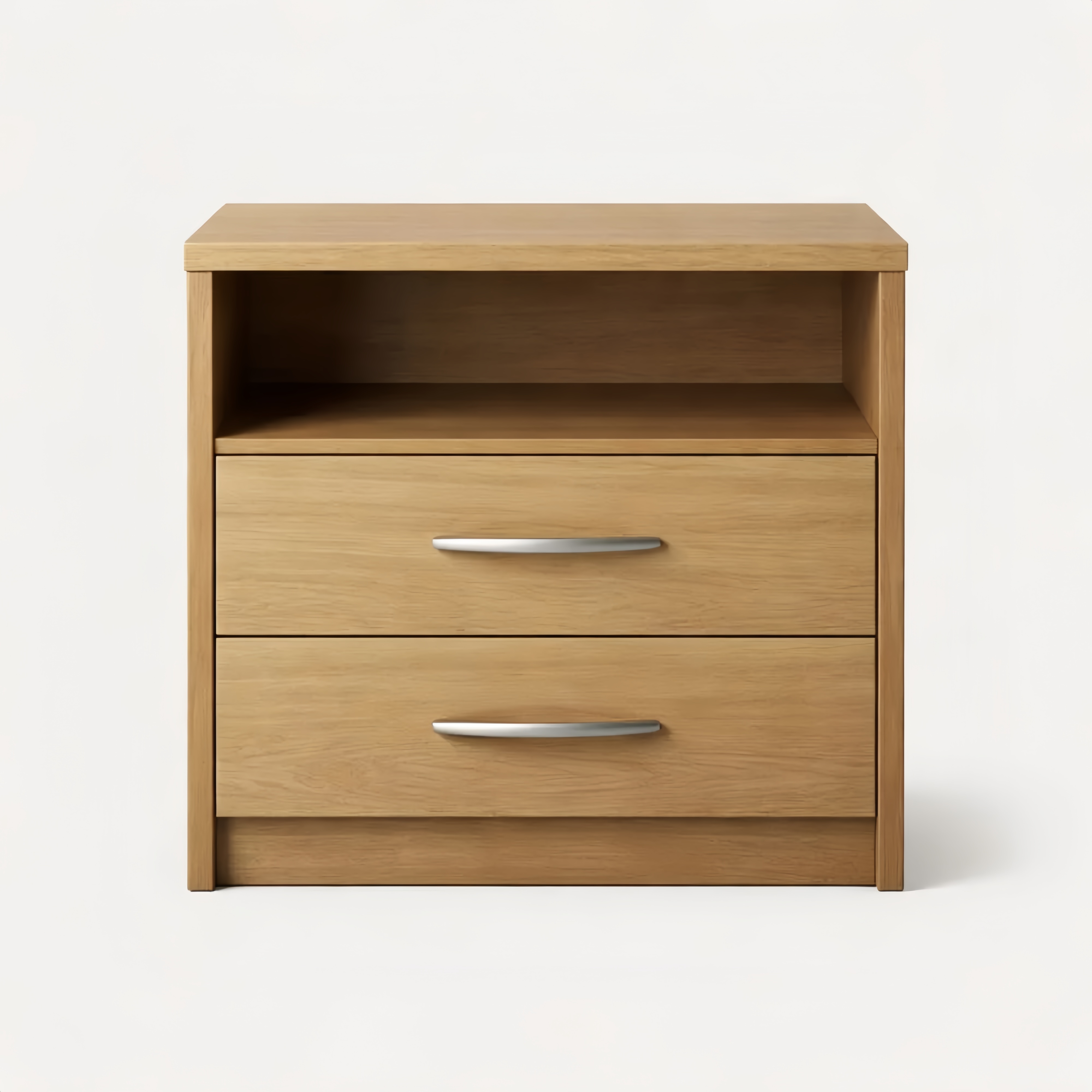 Table de chevet en bois de chêne clair avec 2 tiroirs et 1 étagère