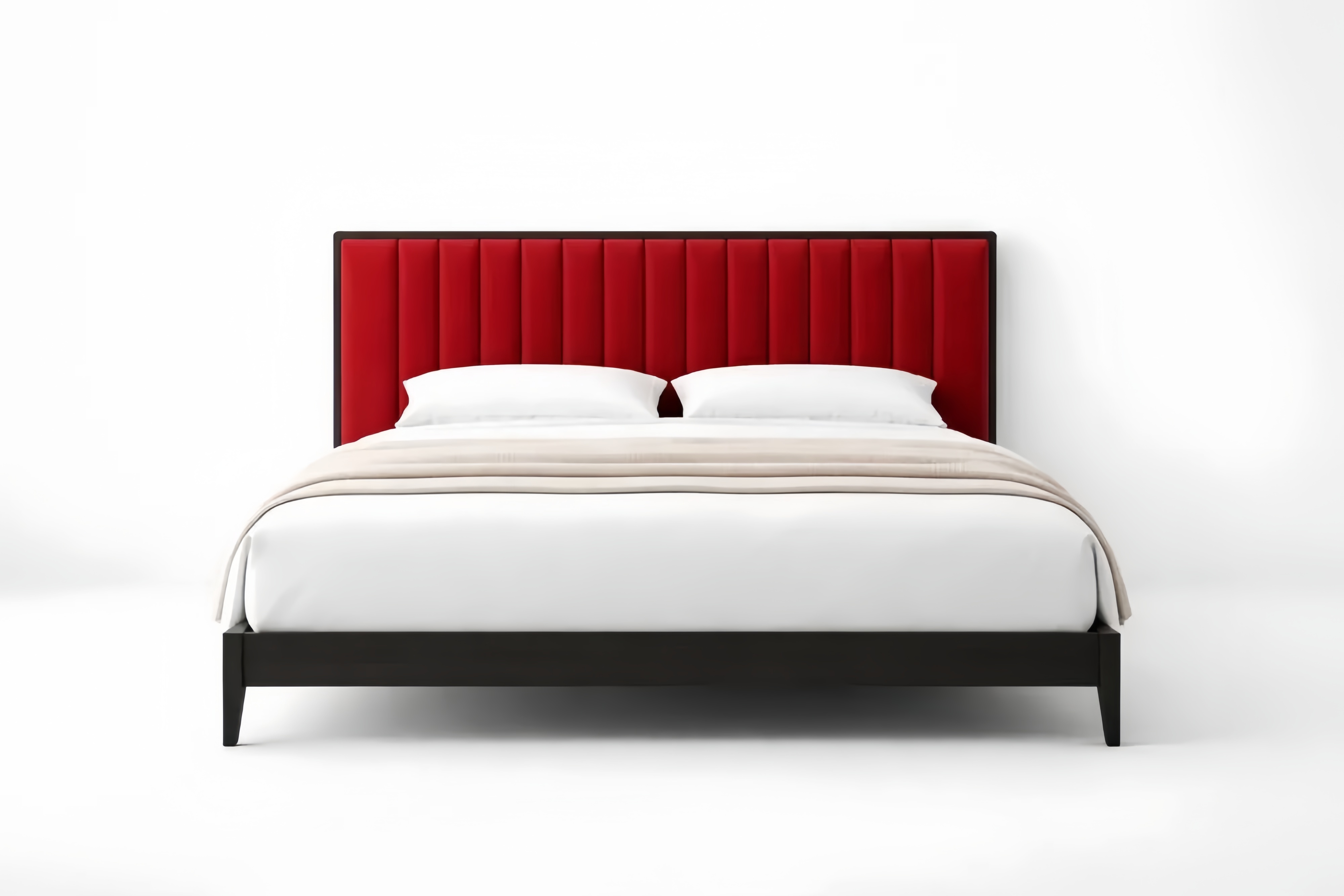 Lit double en velours rouge avec structure en bois 160x200 cm