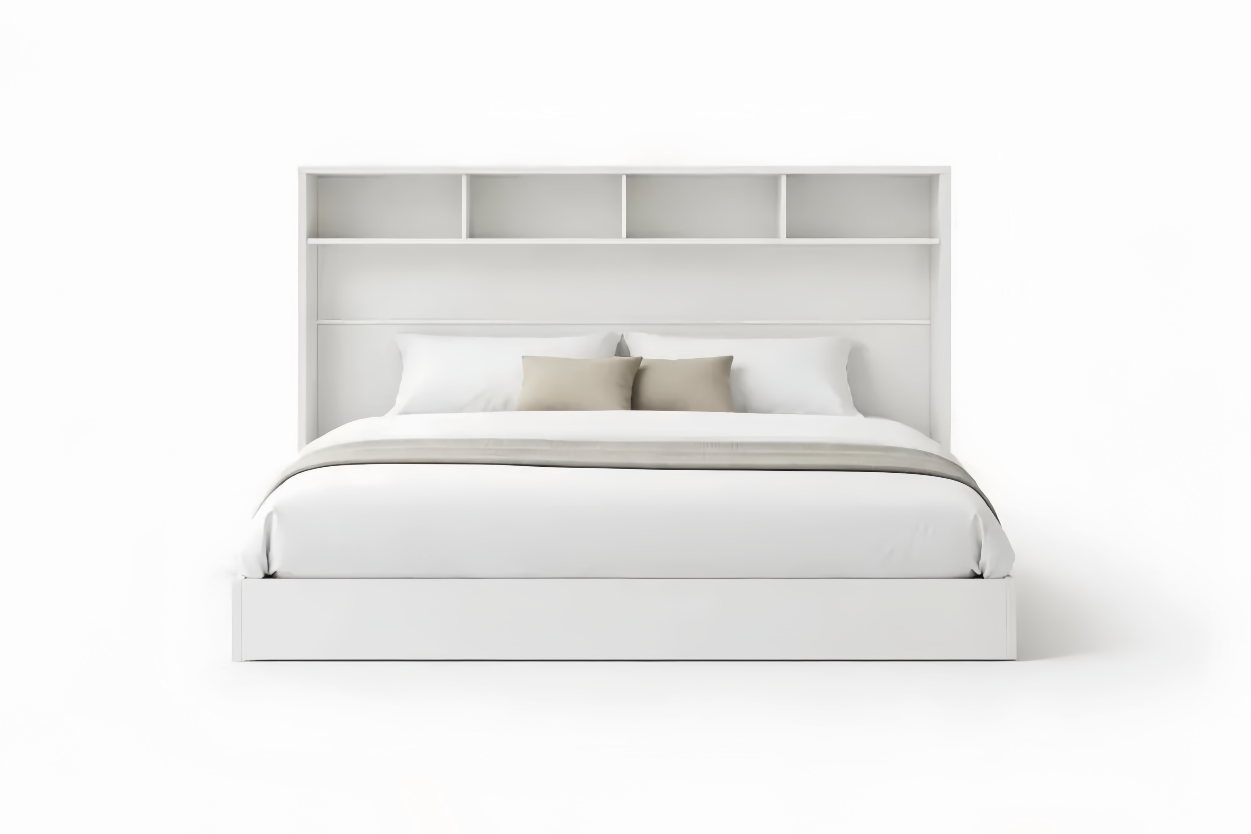 Lit double avec tête de lit bibliothèque blanc 160 cm en bois composite