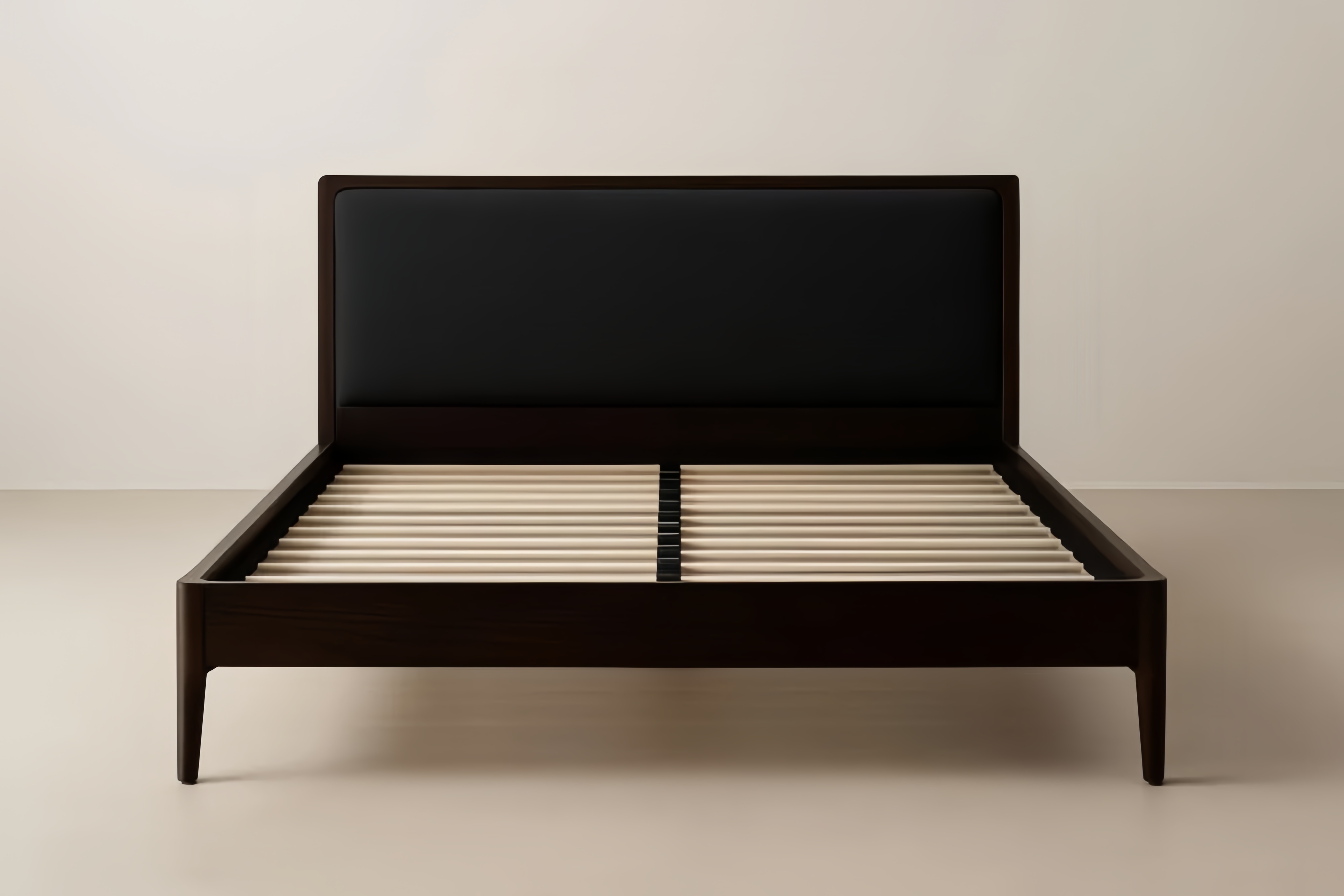 Lit double en bois avec tête de lit rembourrée 200x160 cm