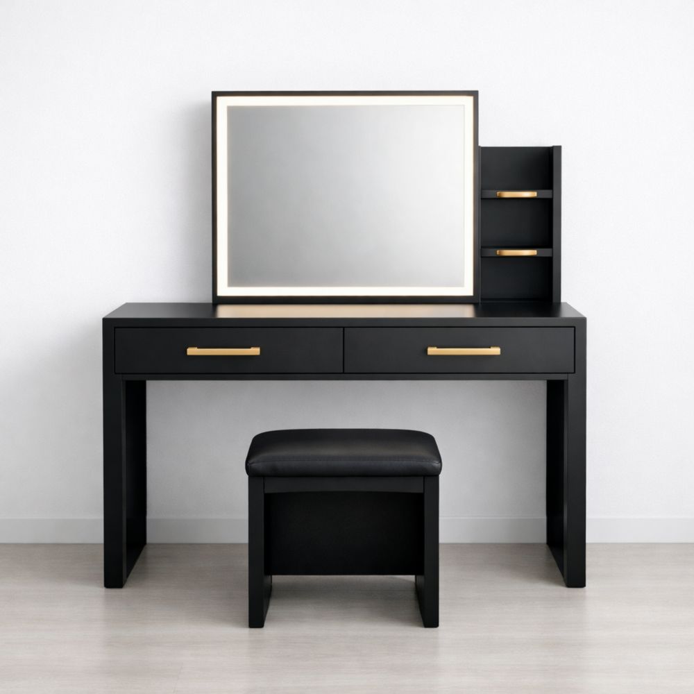 Coiffeuse en Bois avec Miroir LED et Tabouret