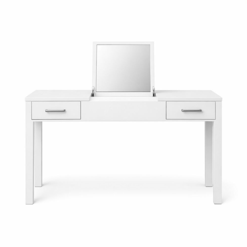 Table de Maquillage avec Miroir et Deux Tiroirs en Bois
