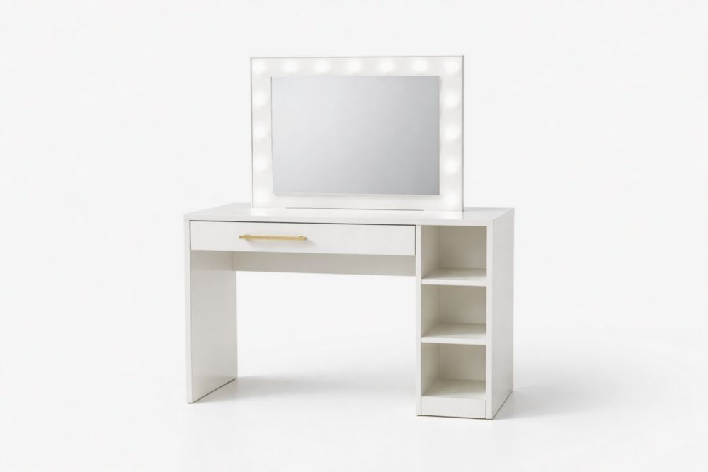 Coiffeuse avec Miroir Éclairé et Rangement Intégré, Blanc