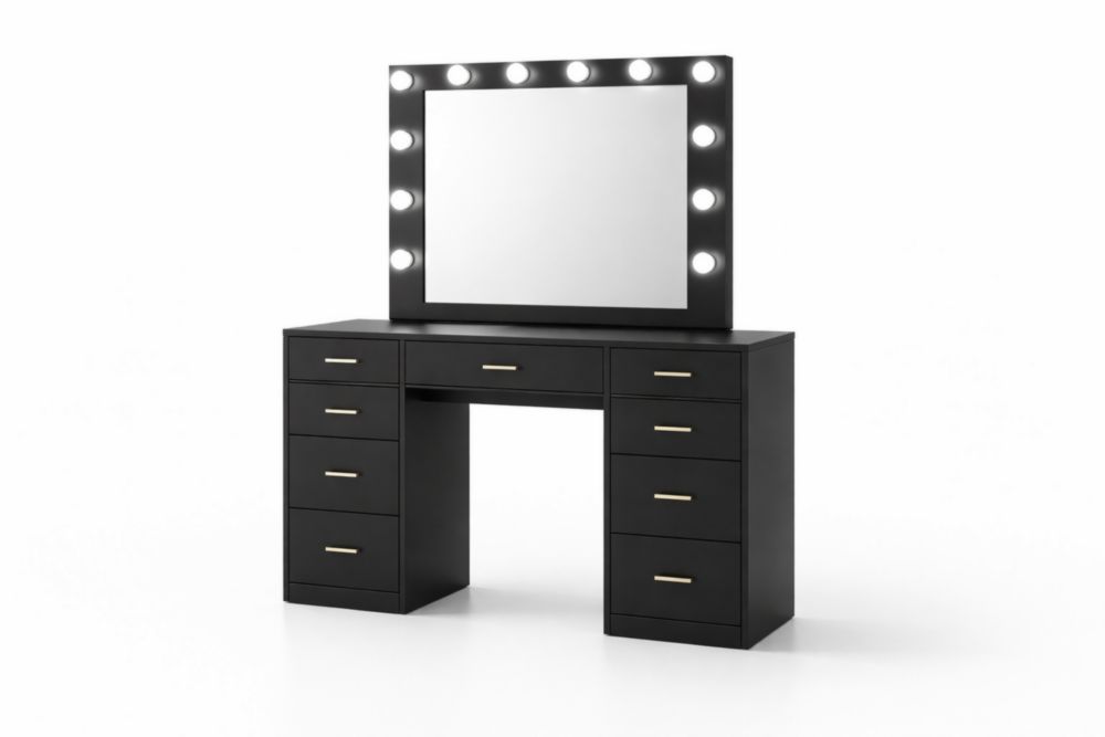 Coiffeuse en Bois avec Miroir Éclairé Noir