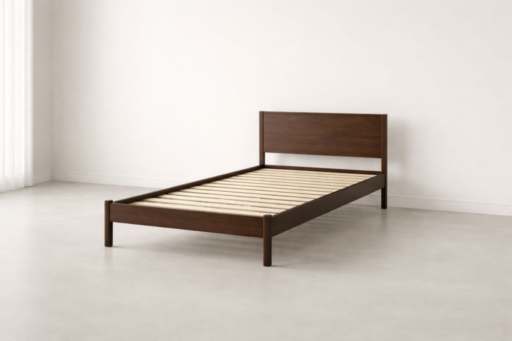 Lit simple en bois 200x100×80 cm Noyer