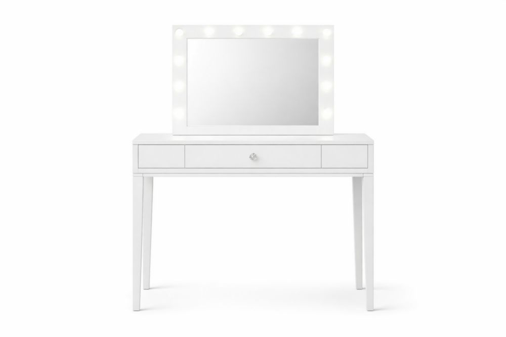 Table de maquillage en bois avec miroir LED et tiroirs