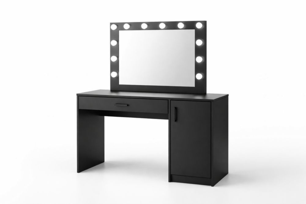 Coiffeuse avec miroir éclairé noir en MDF