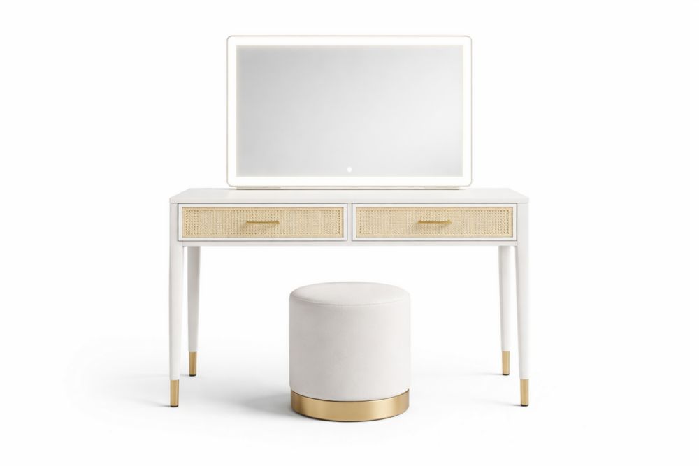 Coiffeuse en Bois MDF avec Miroir LED et Tabouret Rembourré