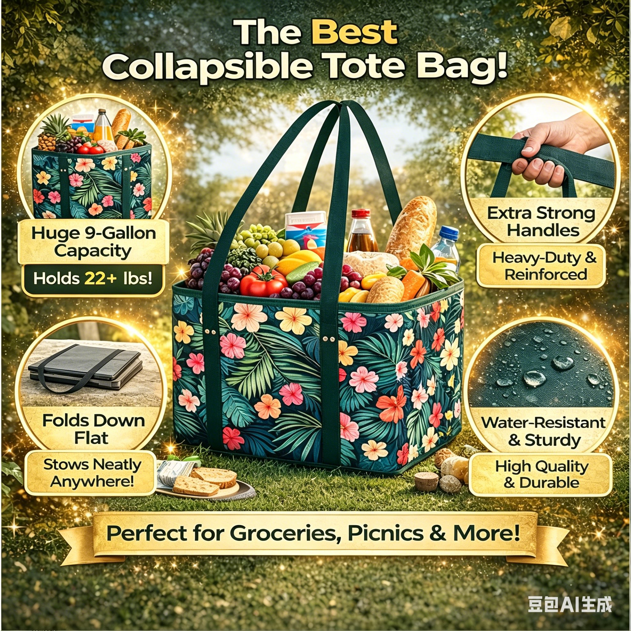 Thickened reusable shopping bag (foldable, sturdy, waterproof) 🛒✨