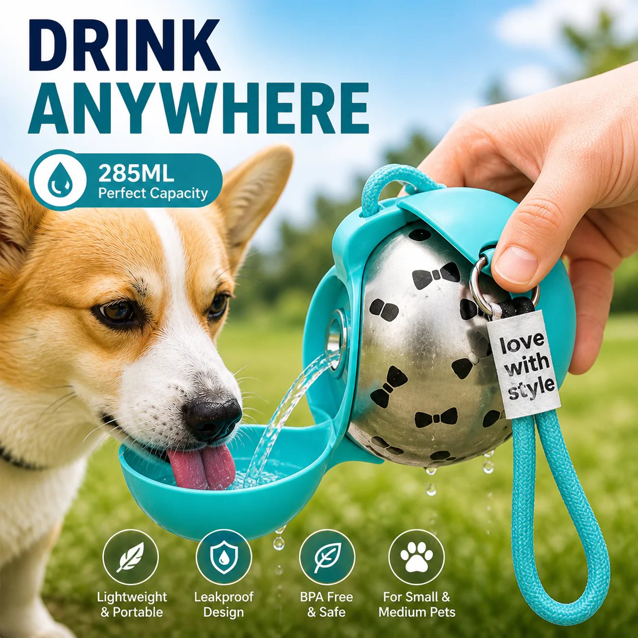 🔥2-in-1 Portable Dog Water Bottle - Leak-Proof & Compact