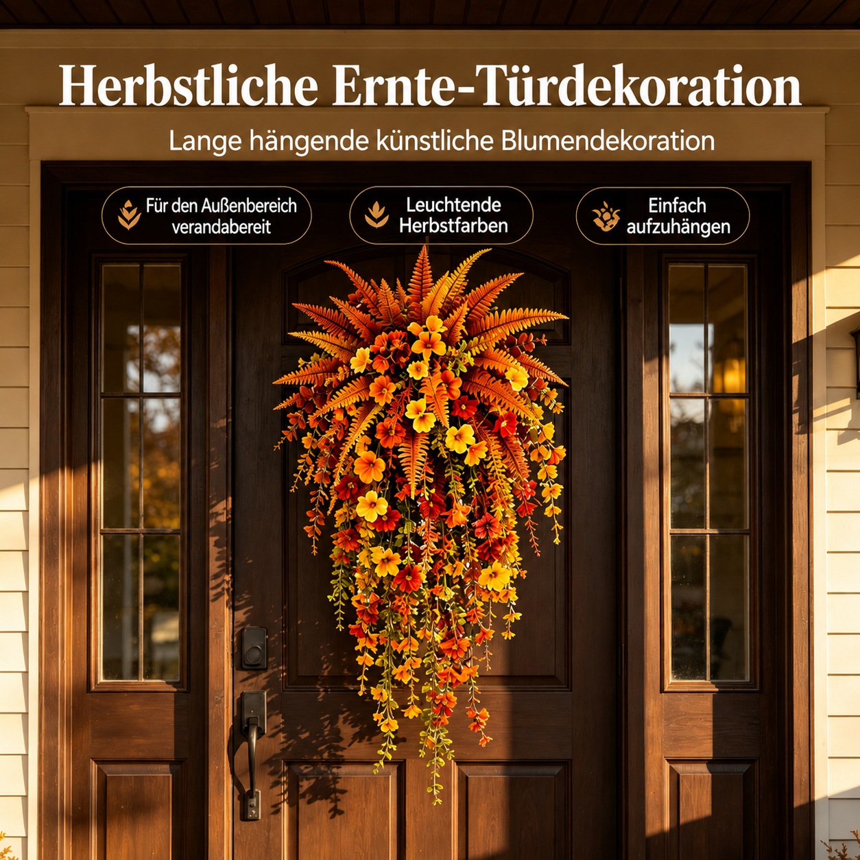 🍂 Künstlicher Herbst-Hängekorb – Herbstdekoration für Veranda & Haustür