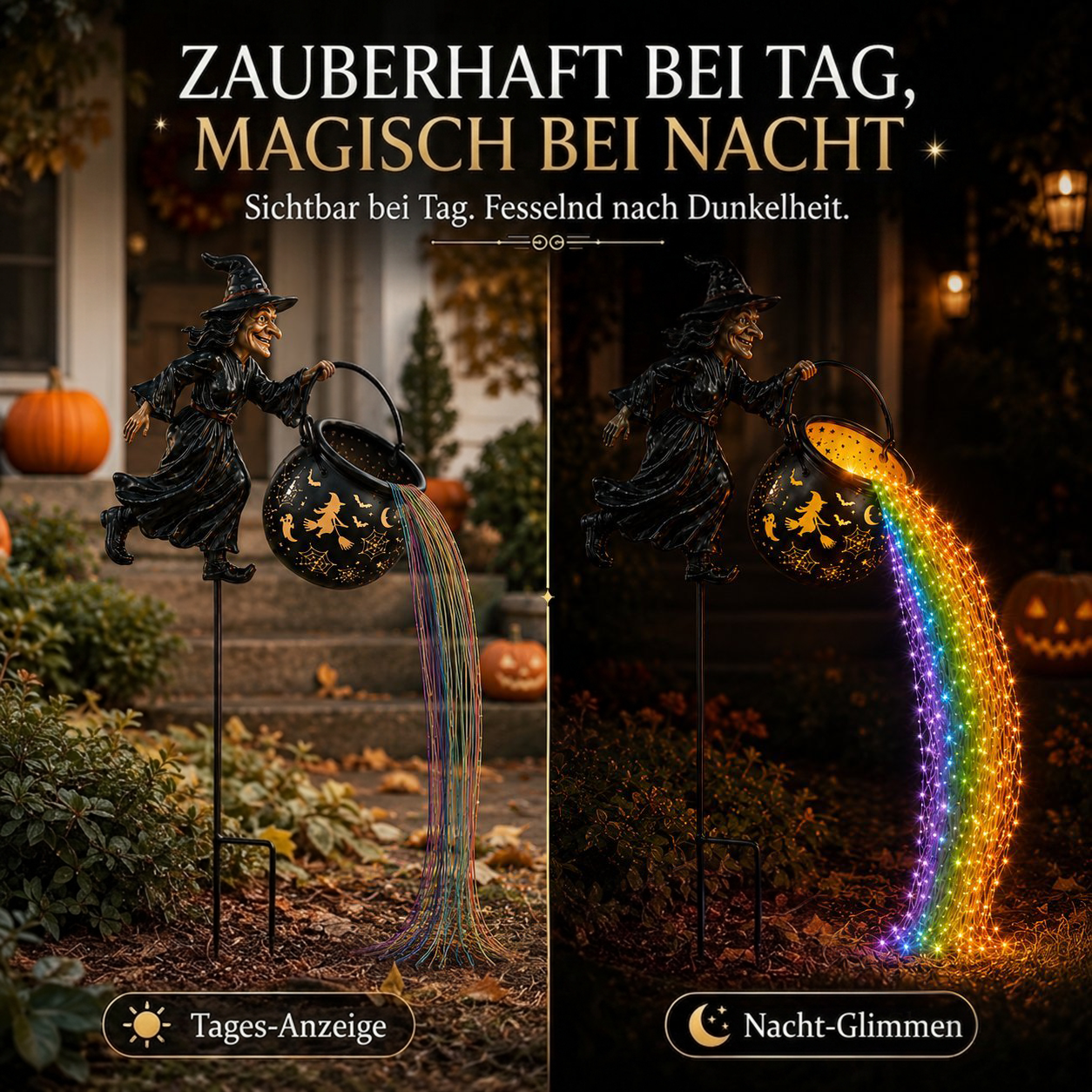 🎃 Hexenkessel-Zauber-Wasserfall Gartenleuchte