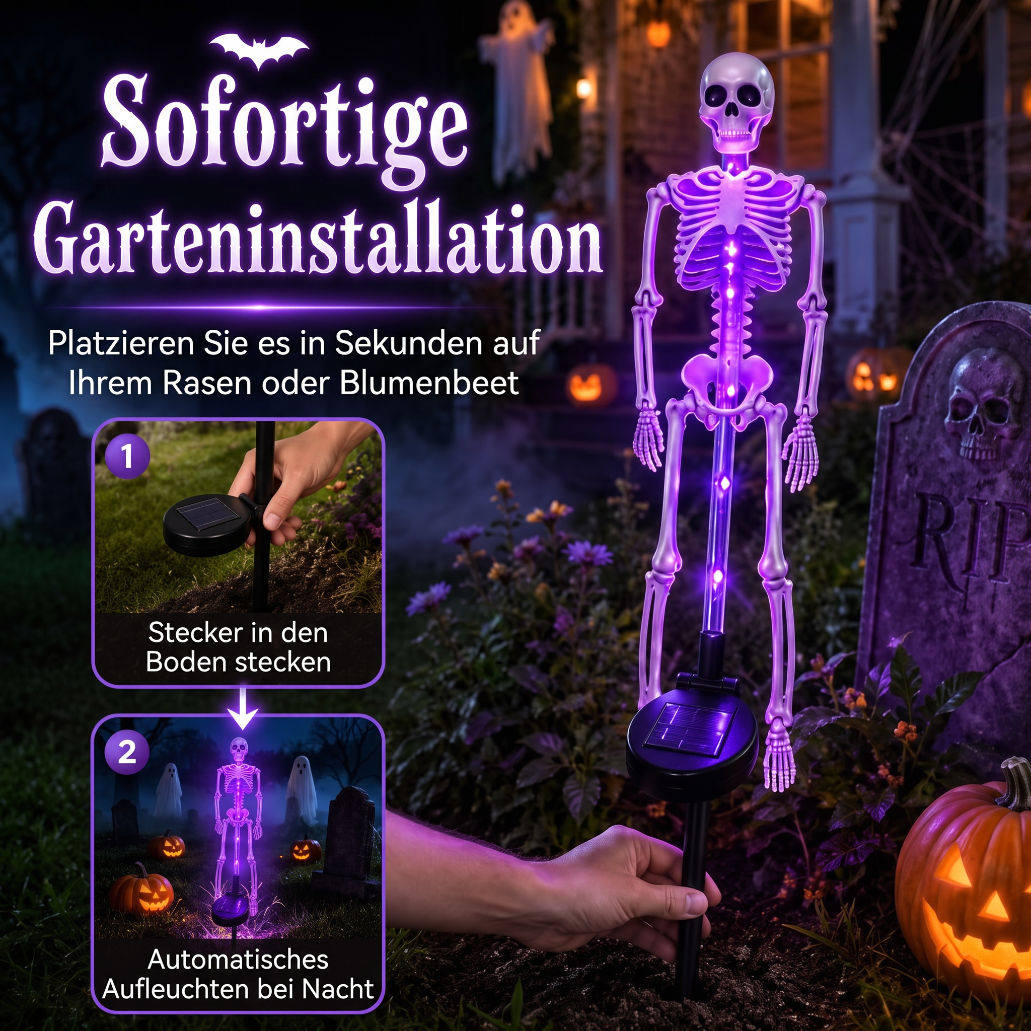 💀 Solar-Skelett-Gartenstecker