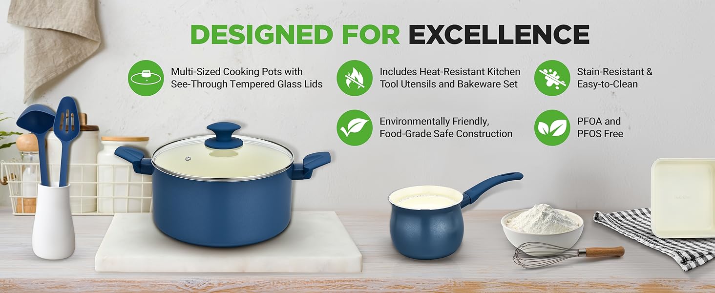 glass lids multi-sized pots heat-resistant utensils food-grade material stain-resistant easy-clean