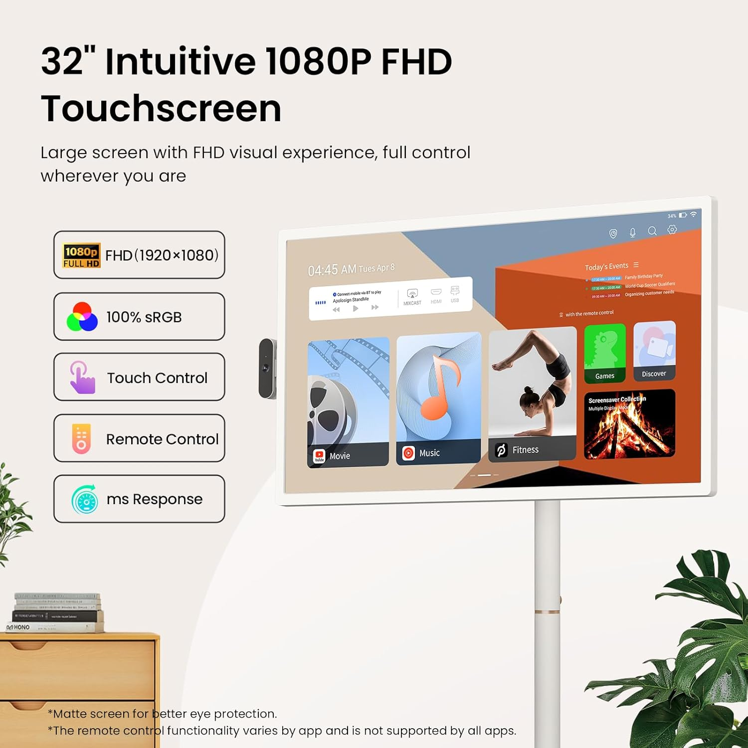 32" 4K UHD Portable Touchscreen Smart TV, Android 16, 16GB RAM + 256GB Storage, Built-in 15000mAh Battery