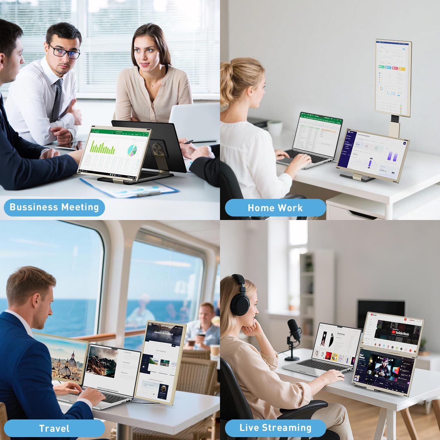 Laptop Screen Extender, 15.6” Triple Portable Monitor for Laptop with Ultra-Slim FHD IPS Display, USB-C Plug and Play Extended Screen Compatible with MacOS, Windows, Android for 12-16" Laptops