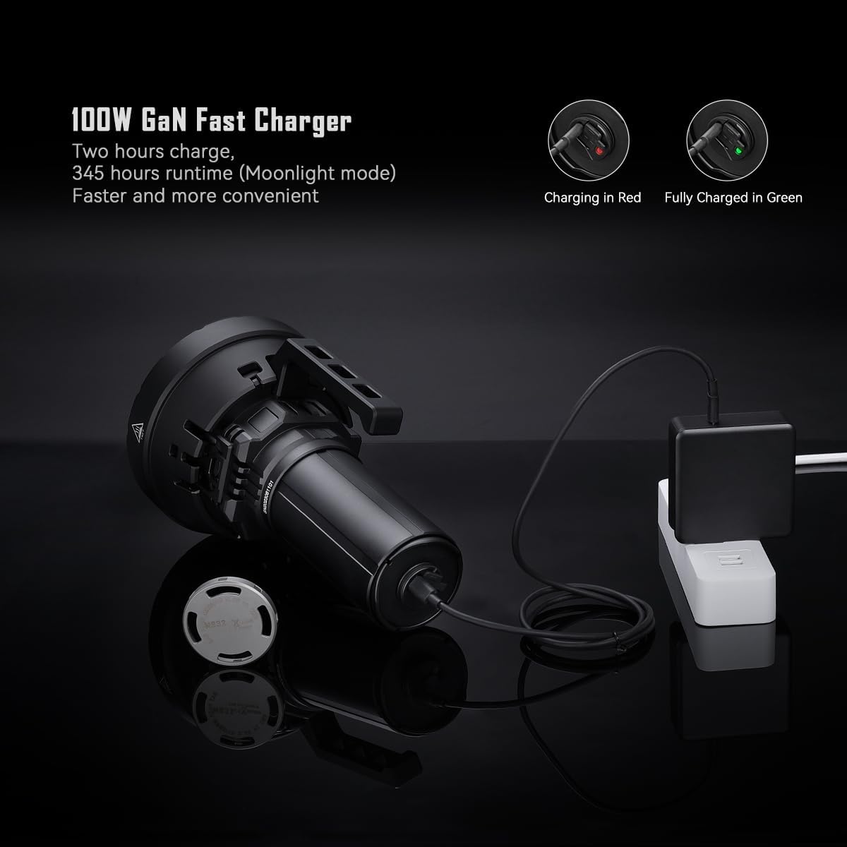 Black Knight MD12 Worlds Brightest Flashlight 200,000 Lumens with 1816 Meters Beam Distance, Rechargeable Light with USB C Charging Cooling Fans 8 Lighting Modes for Outdoor, Emergency, Camping