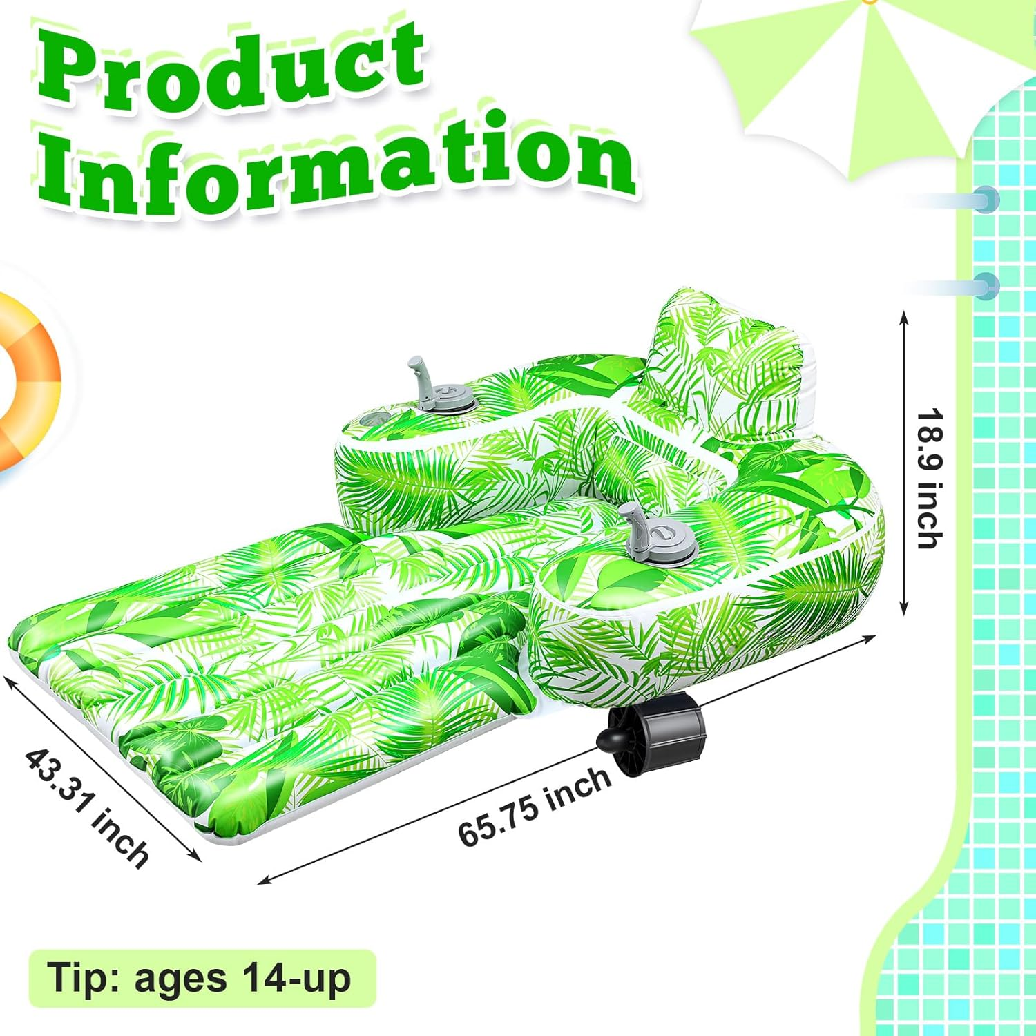 Motorized Pool Float for Adults, Inflatable Pool Lounger with Built in Dual Motor, Cup Holders, Backrest, Foot Pump for Lake, Beach, Summer Party