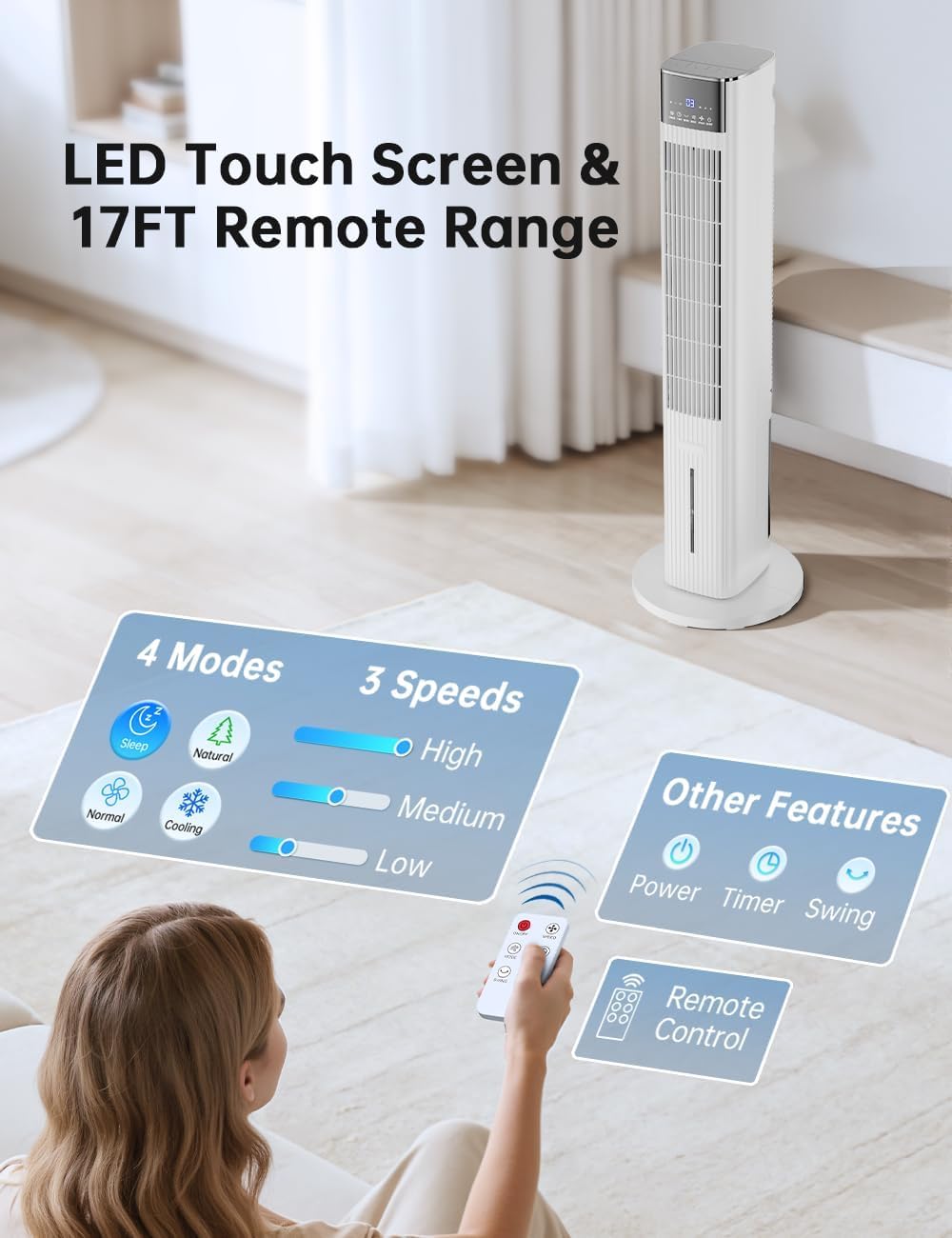 42 INCH Swamp Cooler Air Conditioner w/ 4 Modes & 3 Speeds, Aroma&Memory Function Evaporative Air Cooler, 4.2L Dual Tank, 15H Timer, 6 Ice Packs Portable Windowless Air Conditioner for Bedroom