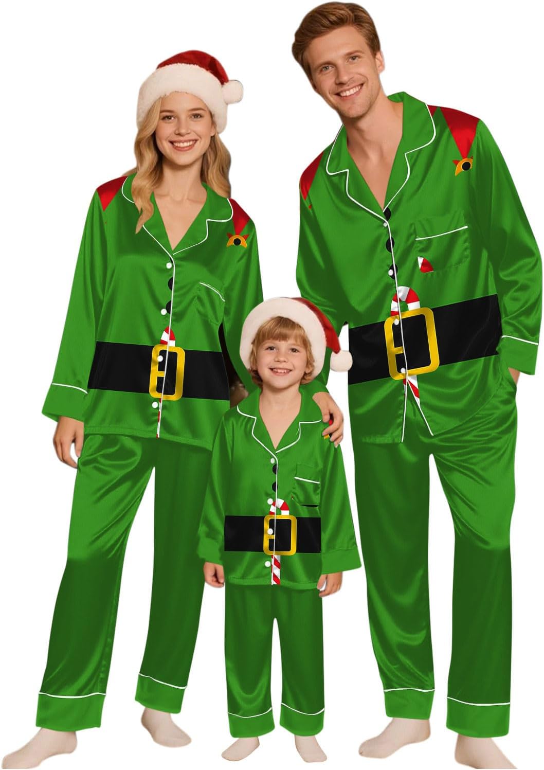 Family Christmas Pajamas Matching Sets Satin Silk Xmas Jammies