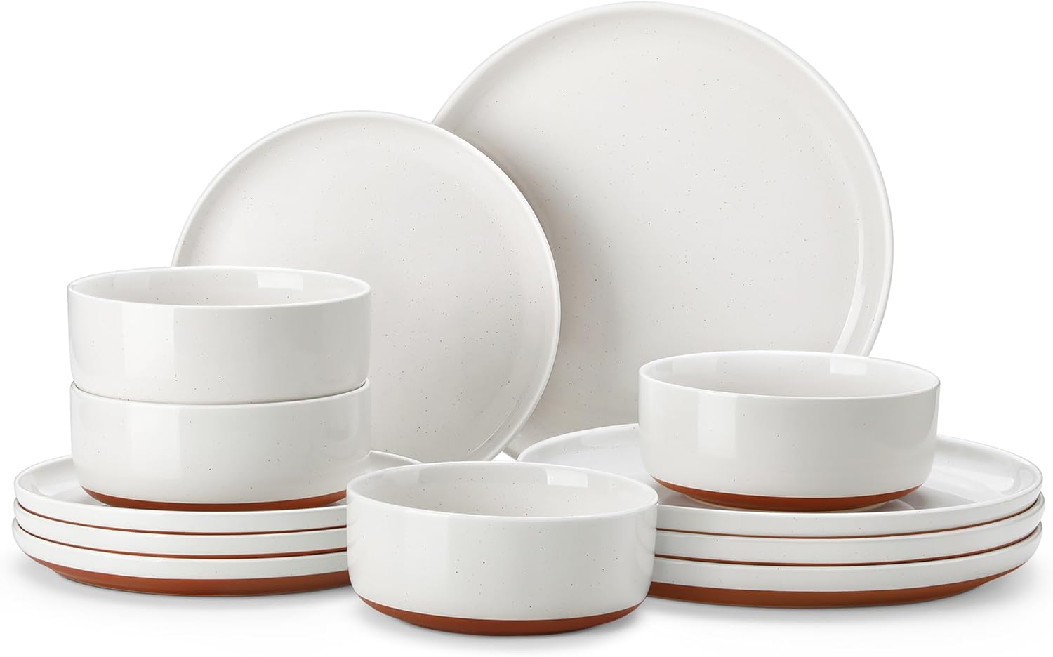 Plates and Bowls Sets, 18 Pieces Modern Ceramic Dinnerware Set for 6 Kitchen Dinner Set Stoneware Dishware Dishes Set Microwave and Dishwasher Safe, White, Series TARA