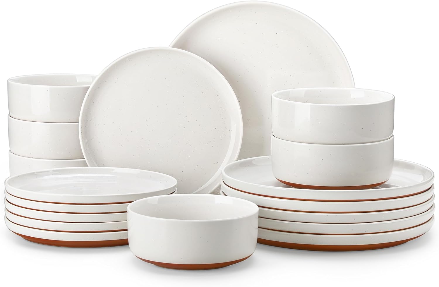 Plates and Bowls Sets, 18 Pieces Modern Ceramic Dinnerware Set for 6 Kitchen Dinner Set Stoneware Dishware Dishes Set Microwave and Dishwasher Safe, White, Series TARA