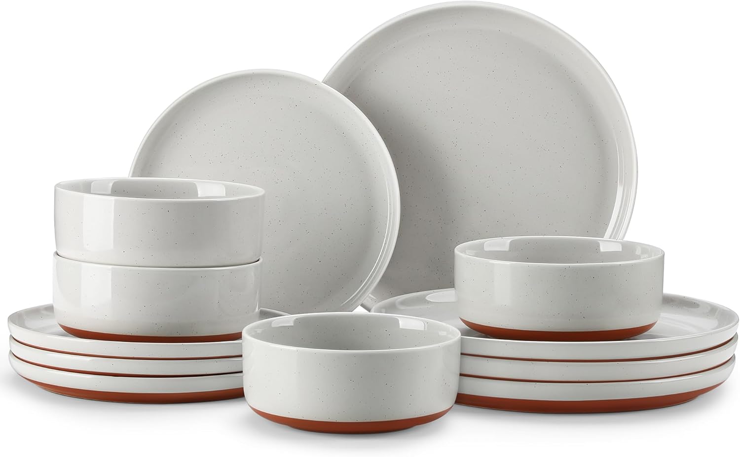 Plates and Bowls Sets, 18 Pieces Modern Ceramic Dinnerware Set for 6 Kitchen Dinner Set Stoneware Dishware Dishes Set Microwave and Dishwasher Safe, White, Series TARA