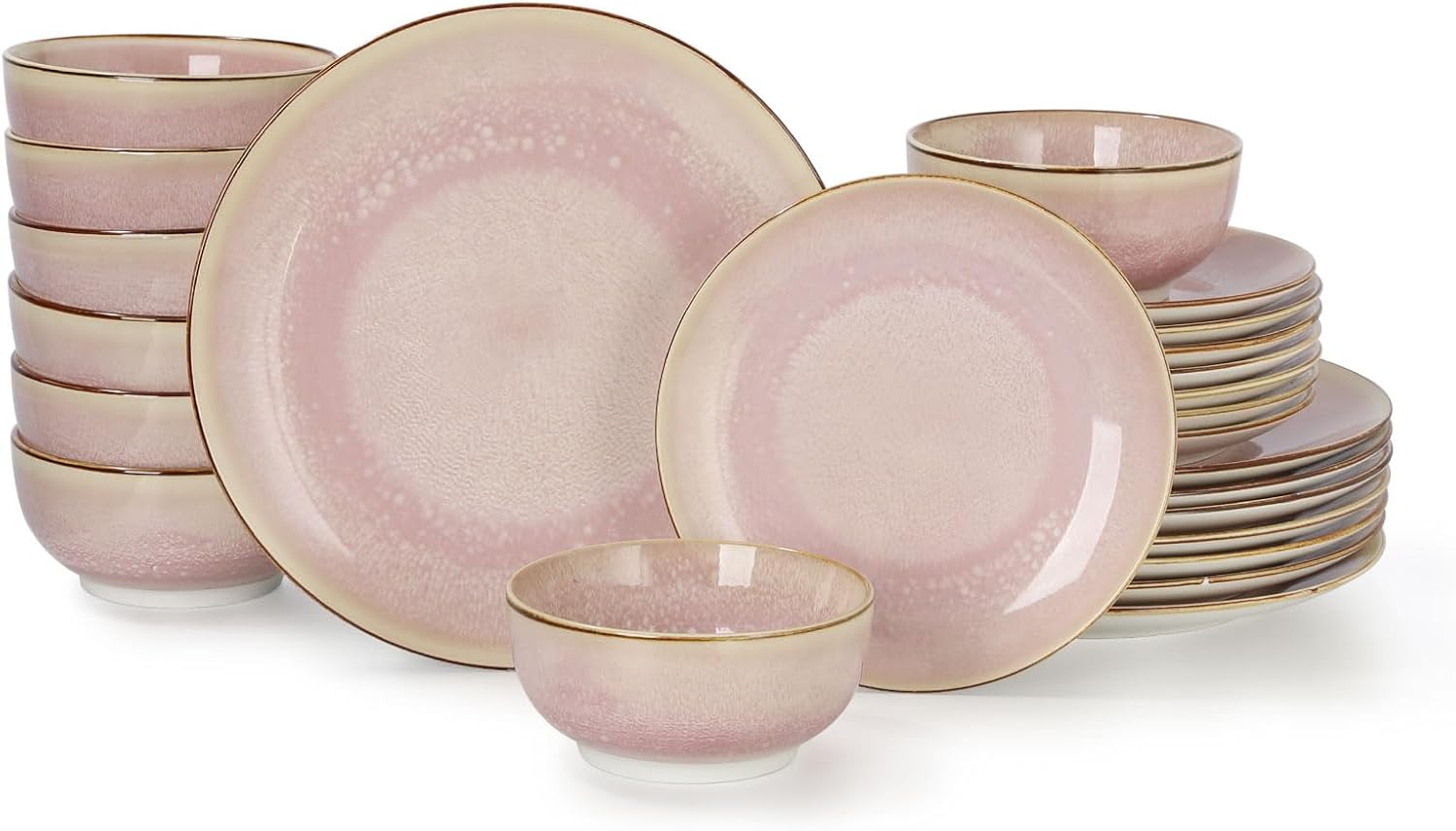 24 Piece Dinnerware Sets for 8, Porcelain Plates and Bowls Set for Kitchen, Housewaring Gift, Chip and Scratch Resistant, Easy Cleaning Dishes Set, Stack Compactly Dishware, Bohemian