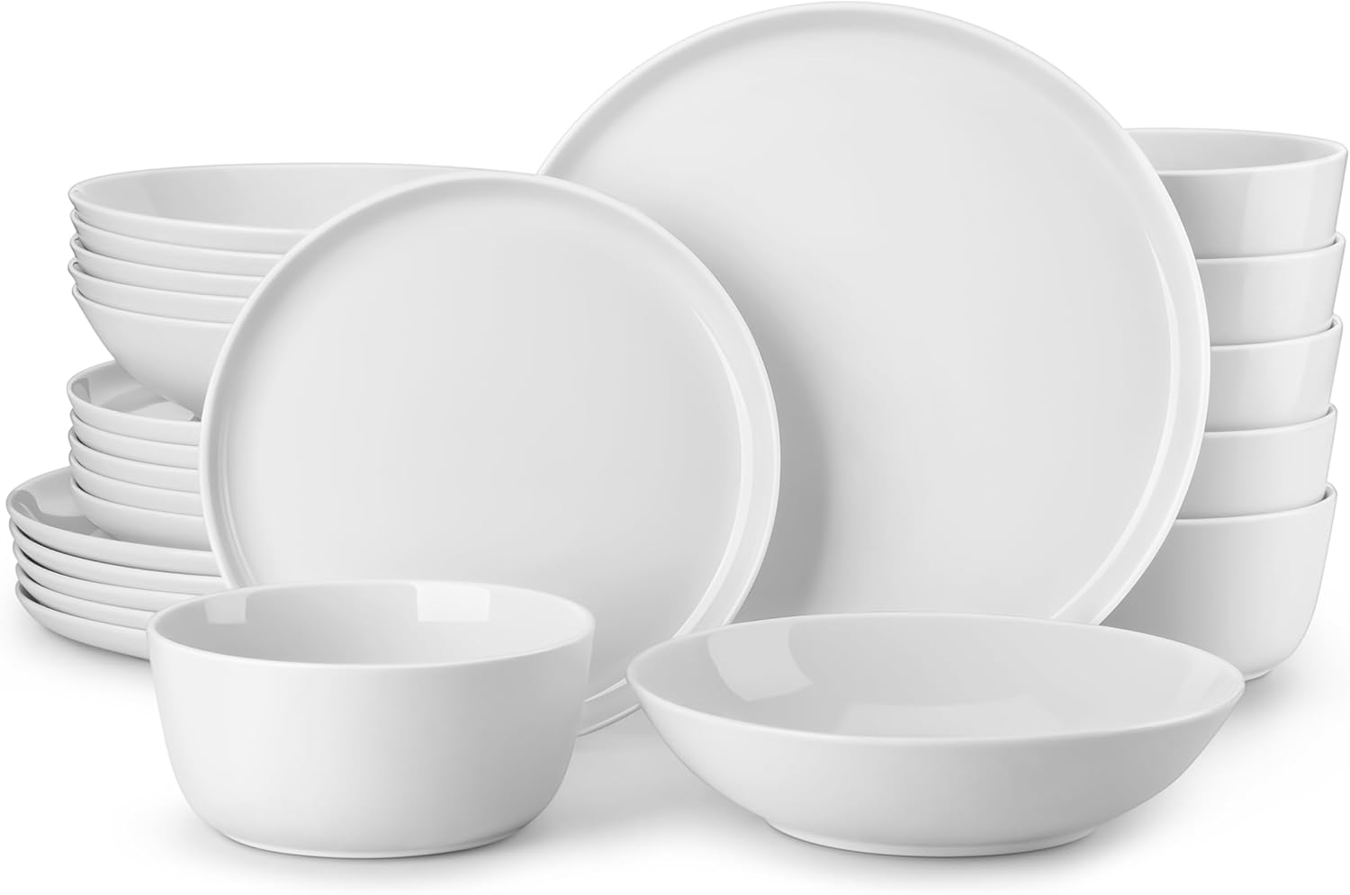 24 Pieces Gourmet Porcelain Dinnerware Sets, Premium Plates and Bowls Set, High-Fired Dishes Set for 8, Chip & Scratch Resistant, Microwave Dishwasher Safe, White & Black Rim, Series LEXI