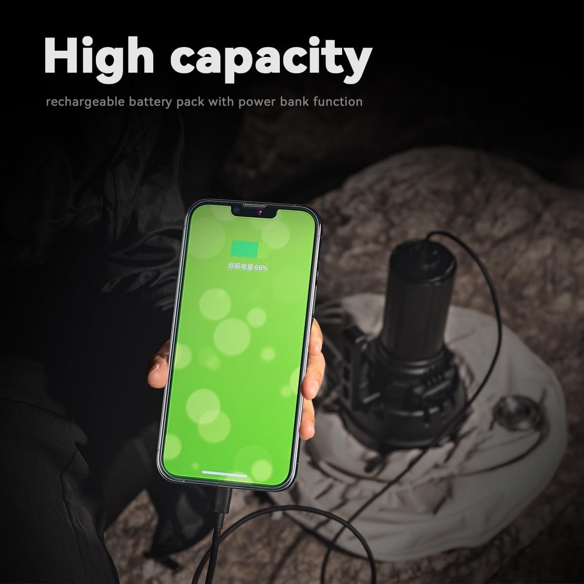 Black Knight MD12 Worlds Brightest Flashlight 200,000 Lumens with 1816 Meters Beam Distance, Rechargeable Light with USB C Charging Cooling Fans 8 Lighting Modes for Outdoor, Emergency, Camping