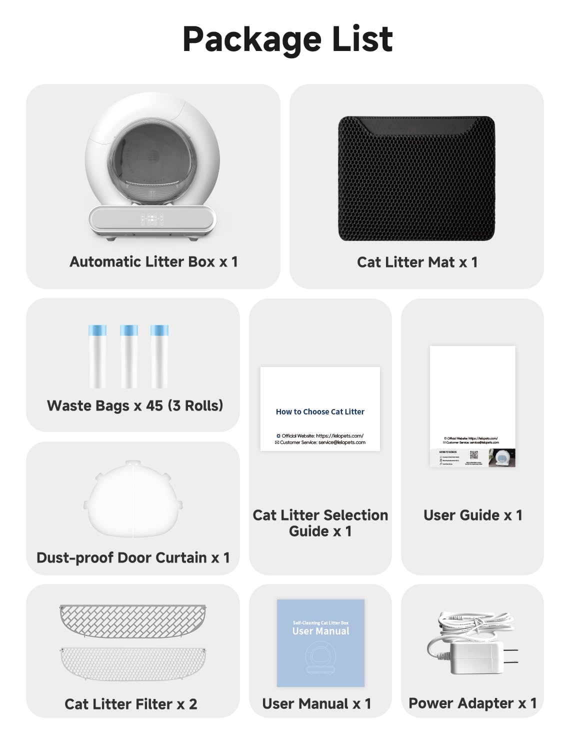 Self Cleaning Litter Box, Integrated Safety Automatic Cat Litter Box Self Cleaning 65L+9L for Multiple Cats, App Control, Odor Removal, Includes Mat & Liner (3 Rolls) - White