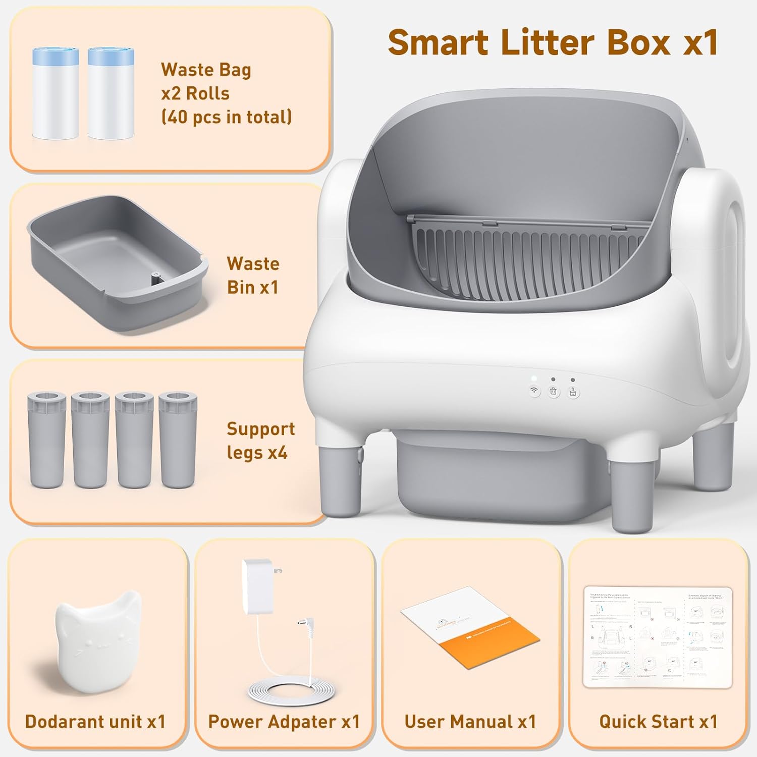 Automatic Cat Litter Box, Self Cleaning Litter Box for Multiple Cats with Open Top Design, App Control, Safet Protection,Ultra-Quiet,Easy Setup,Light Gray