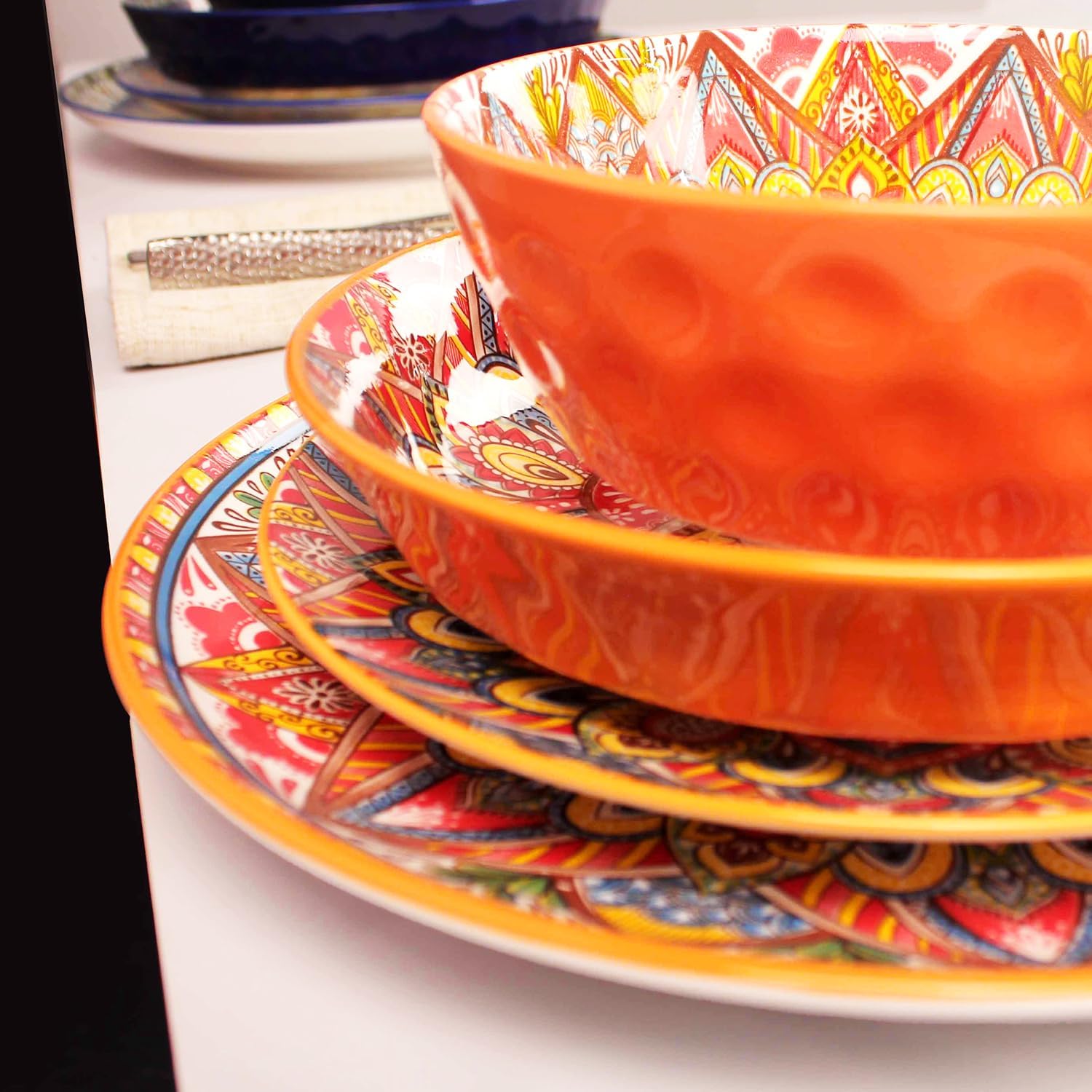 16-Piece Mandala Boho Dinnerware Set for 4