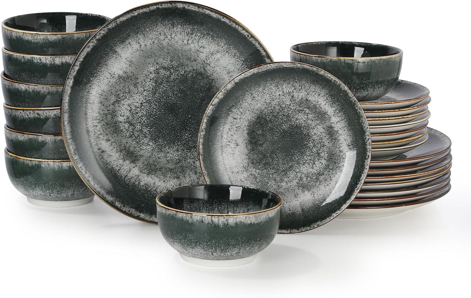 24 Piece Dinnerware Sets for 8, Porcelain Plates and Bowls Set for Kitchen, Housewaring Gift, Chip and Scratch Resistant, Easy Cleaning Dishes Set, Stack Compactly Dishware, Bohemian