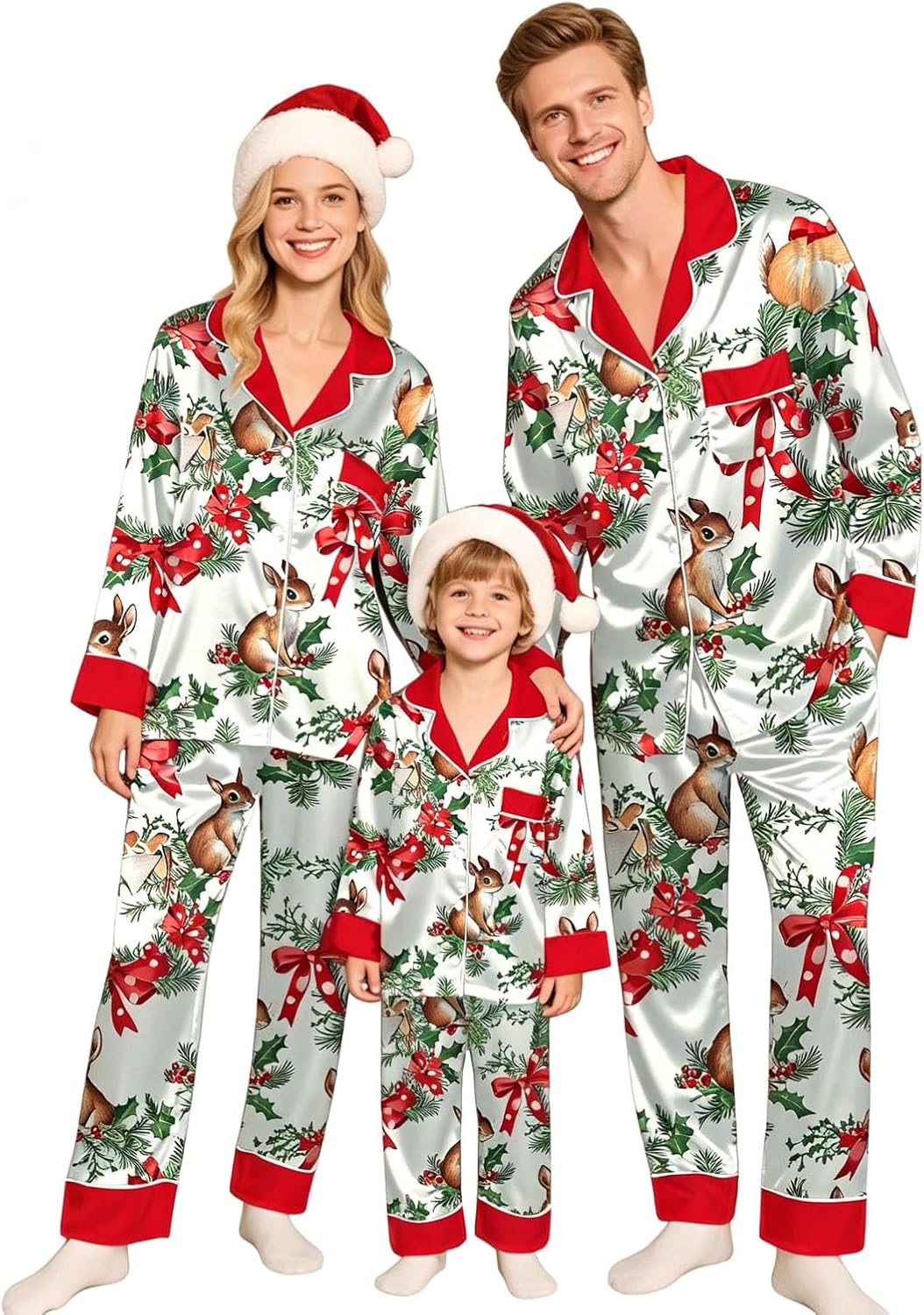 Family Christmas Pajamas Matching Sets Satin Silk Xmas Jammies