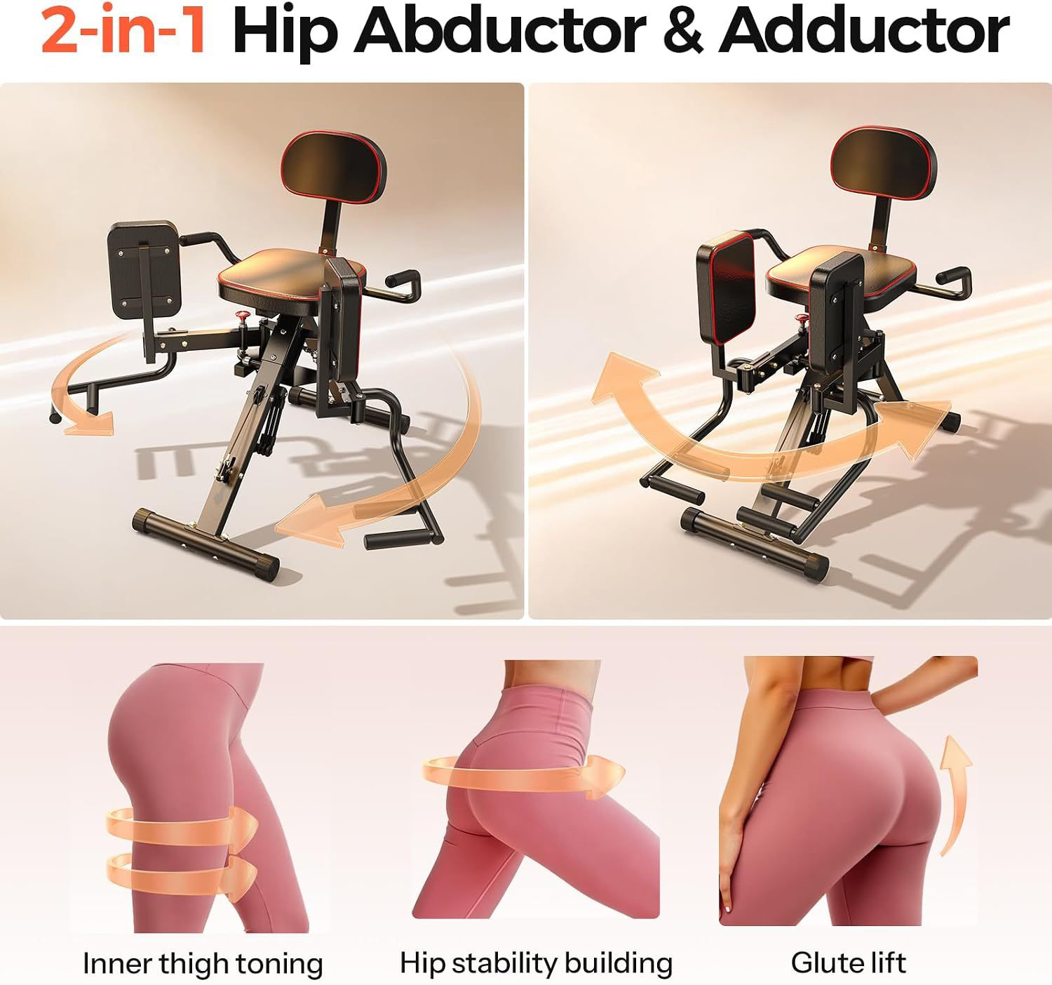 HA1 2-in-1 Hip Abductor and Adductor Machine, Glute & Inner Thigh Workout Equipment for Home Gym, Leg Workout and Booty Builder with 6 Adjustable Resistance Bands and Dual Foot Bar