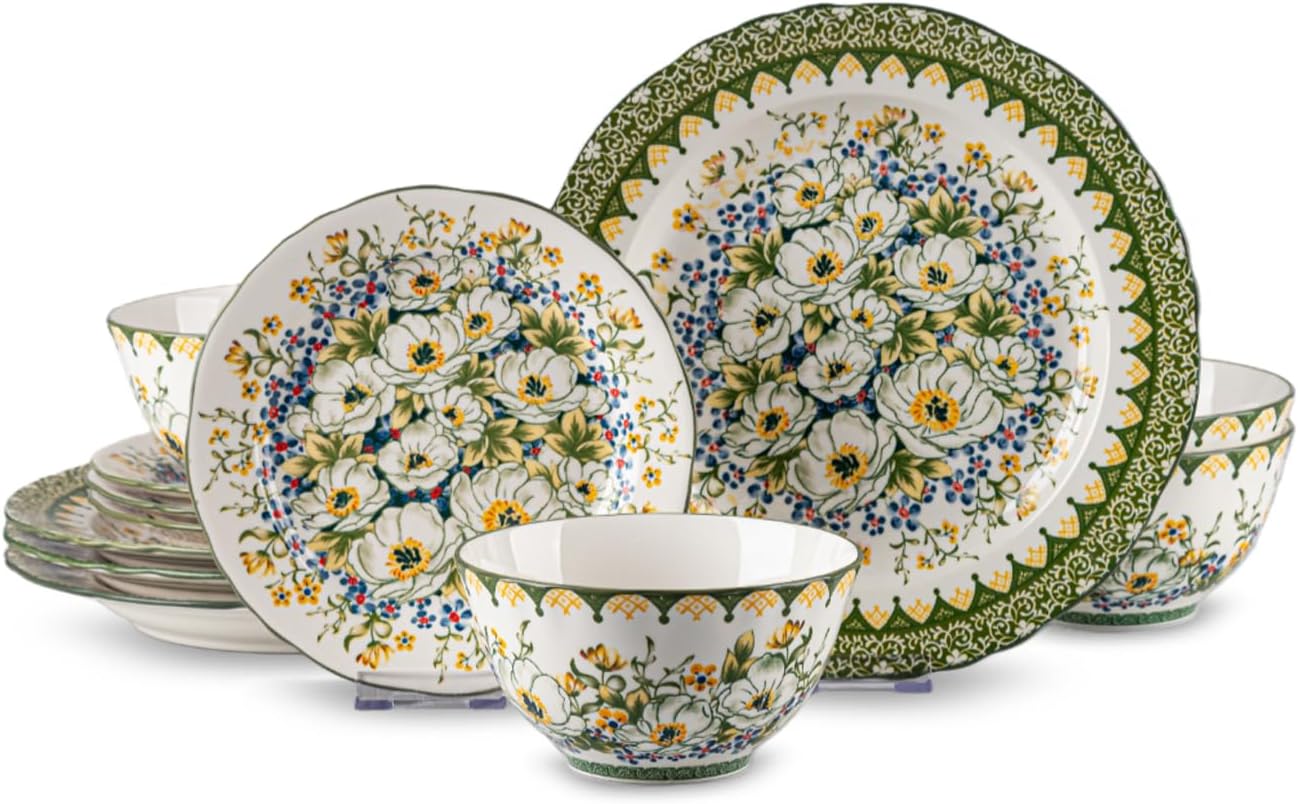 24-Piece Bohemian Floral Porcelain Dinnerware Set for 8