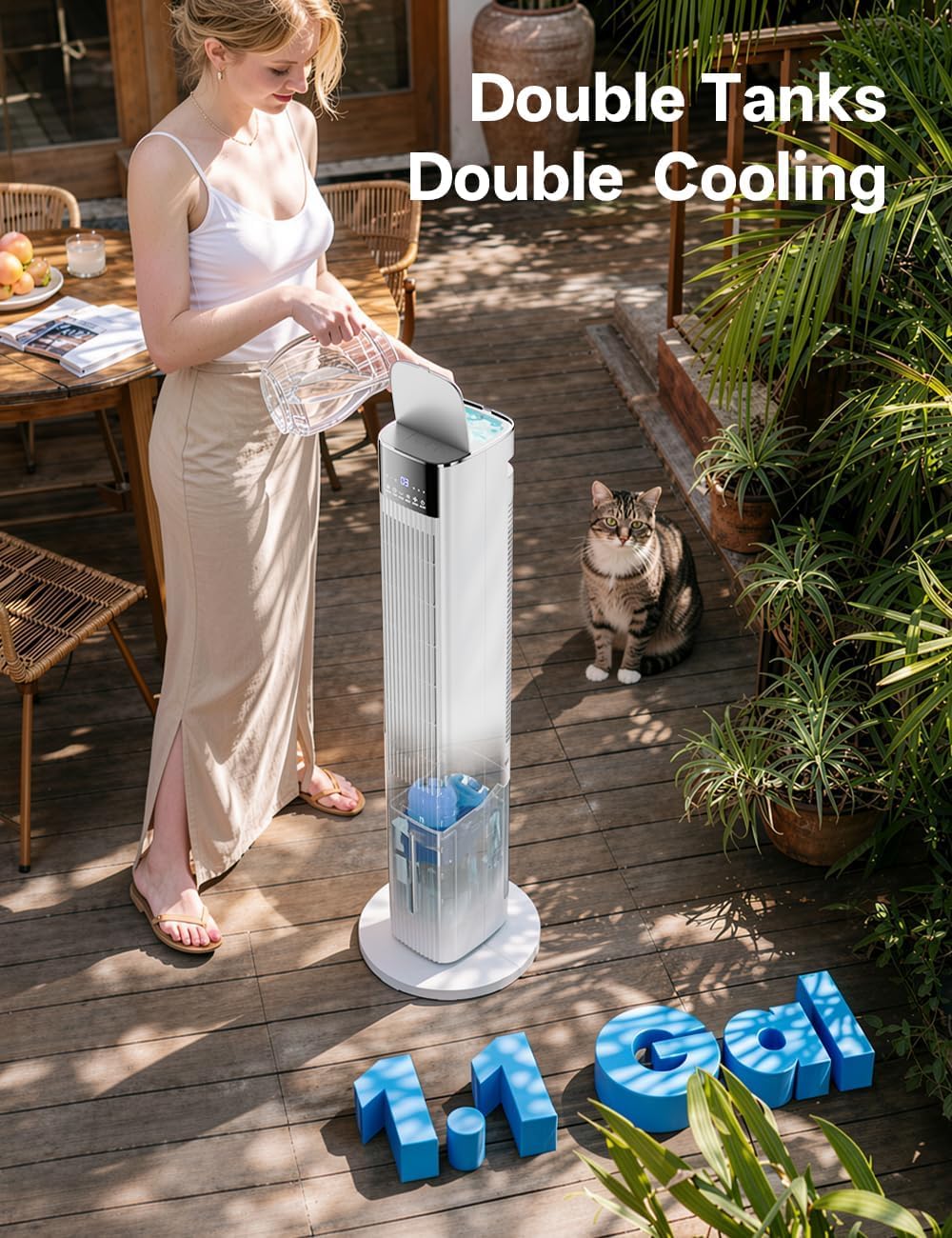 42 INCH Swamp Cooler Air Conditioner w/ 4 Modes & 3 Speeds, Aroma&Memory Function Evaporative Air Cooler, 4.2L Dual Tank, 15H Timer, 6 Ice Packs Portable Windowless Air Conditioner for Bedroom