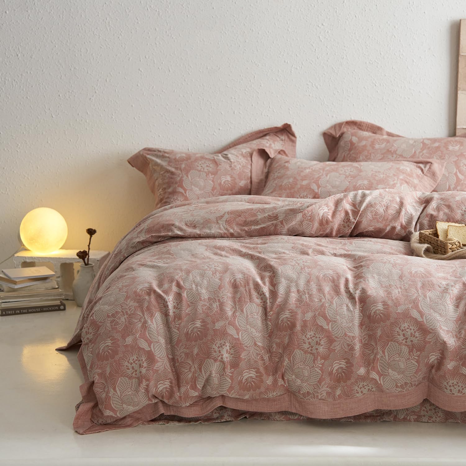 Duvet Cover Set King Size Bird Flower Pattern Soft Long Staple Cotton Floral Bedding Comforter Cover Set with Zipper Ties for Women and Men, Ultra Soft, Breathable, Easy Care-King Size
