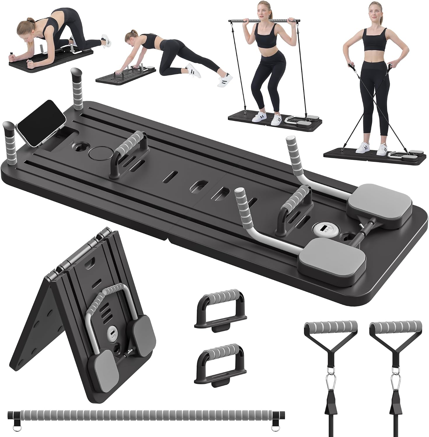 Pilates Board - Pilates Reformer Set, Multi-Purpose Foldable Pilates Reformer Board for Home, 5 in 1 Pilates Sliding Board
