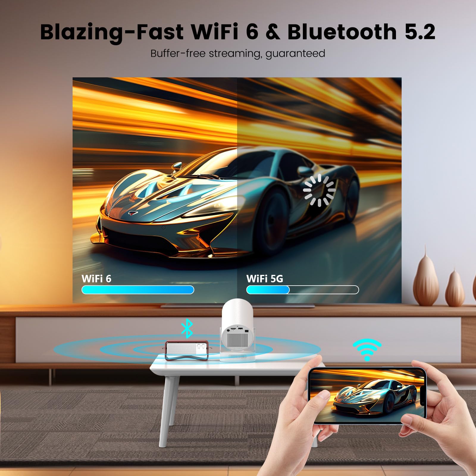 Smart Portable 4K Projector with 210° Rotation & Android 11