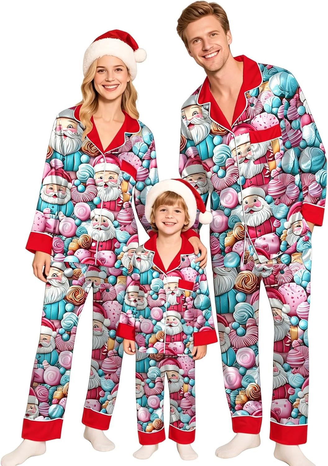 Family Christmas Pajamas Matching Sets Satin Silk Xmas Jammies