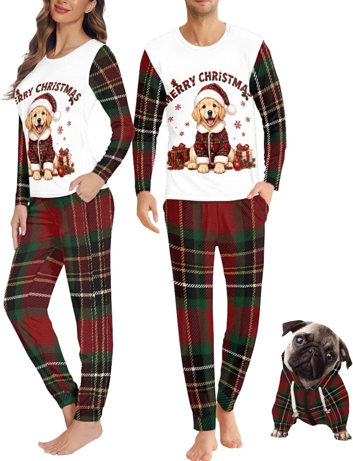 Christmas Pajamas for Couples with Dog Hoodie