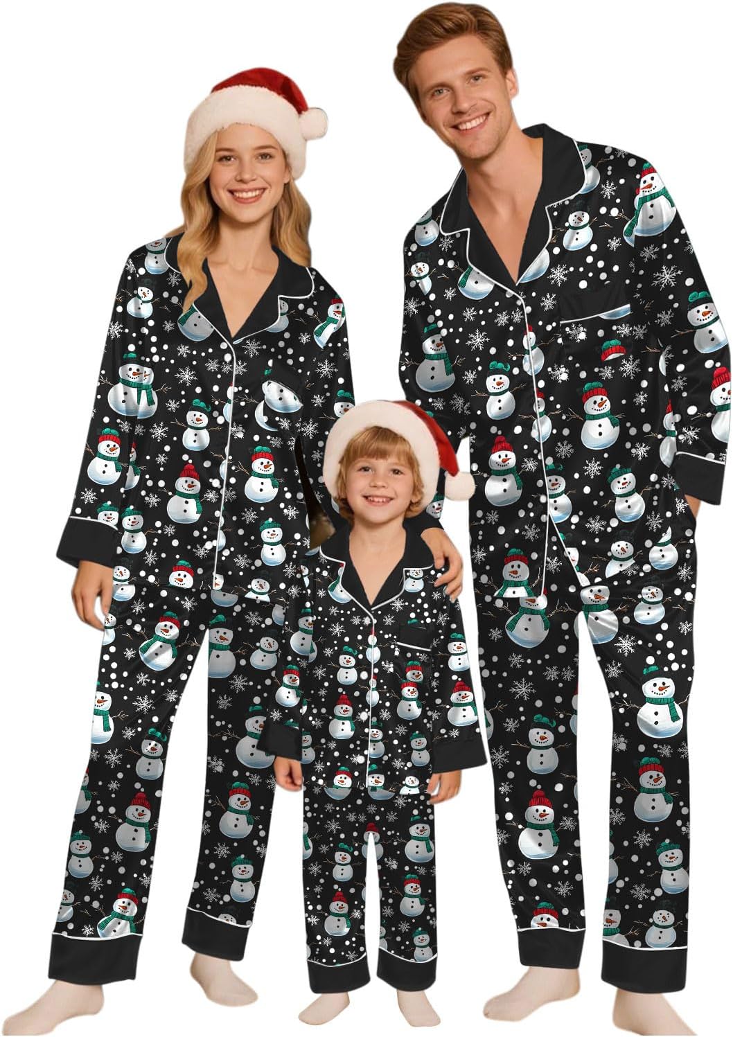 Family Christmas Pajamas Matching Sets Satin Silk Xmas Jammies