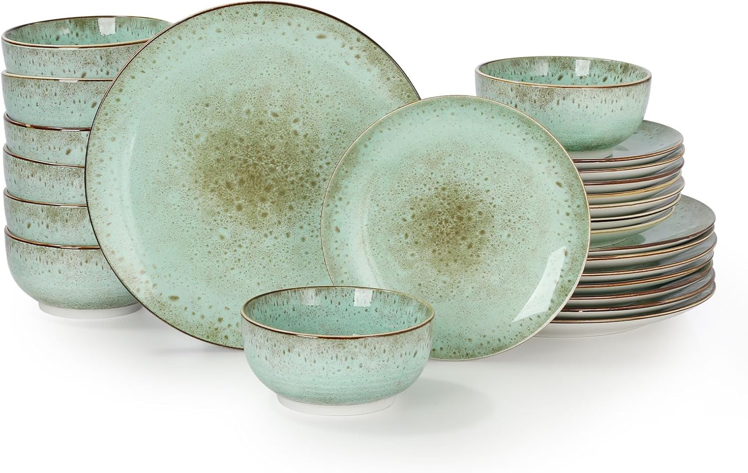 24 Piece Dinnerware Sets for 8, Porcelain Plates and Bowls Set for Kitchen, Housewaring Gift, Chip and Scratch Resistant, Easy Cleaning Dishes Set, Stack Compactly Dishware, Bohemian