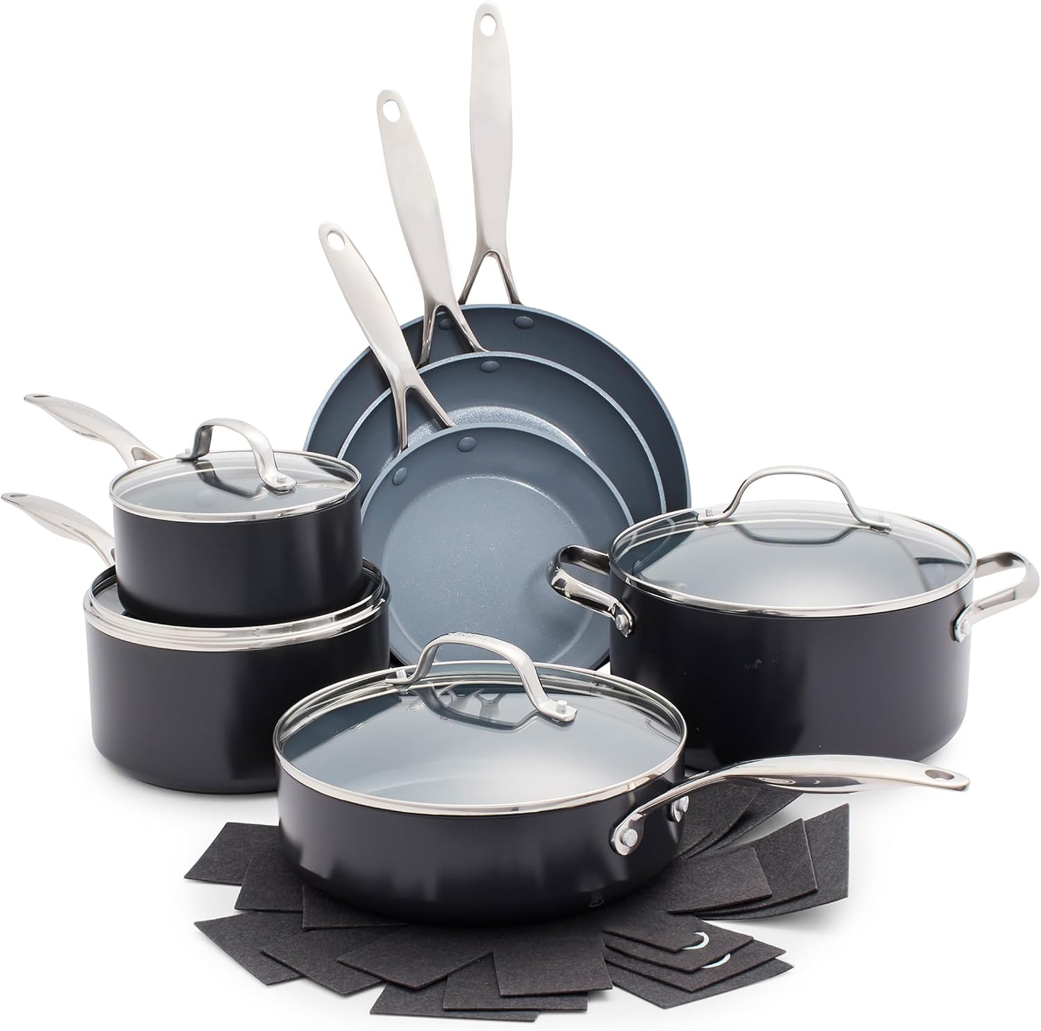 Valencia Pro Ceramic Nonstick 22 Piece Cookware Set, Hard Anodized PFAS-Free Pots & Pans, Induction Ready, Compatible on All Cooktops, Dishwasher Safe, Oven Safe to 600F, Gray