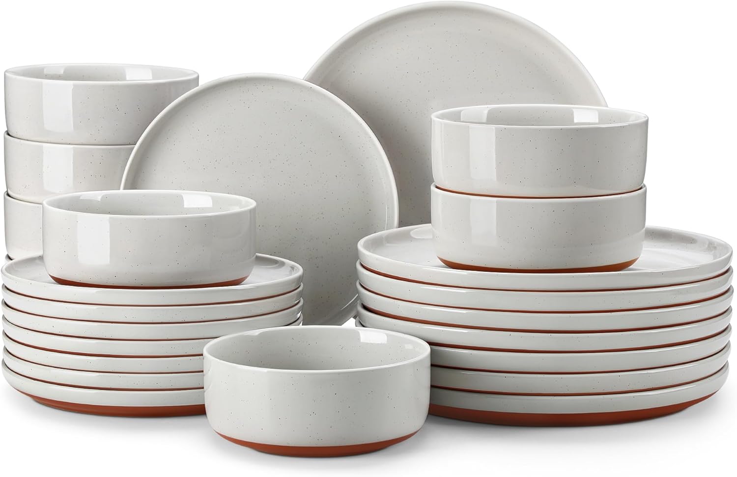 Plates and Bowls Sets, 18 Pieces Modern Ceramic Dinnerware Set for 6 Kitchen Dinner Set Stoneware Dishware Dishes Set Microwave and Dishwasher Safe, White, Series TARA